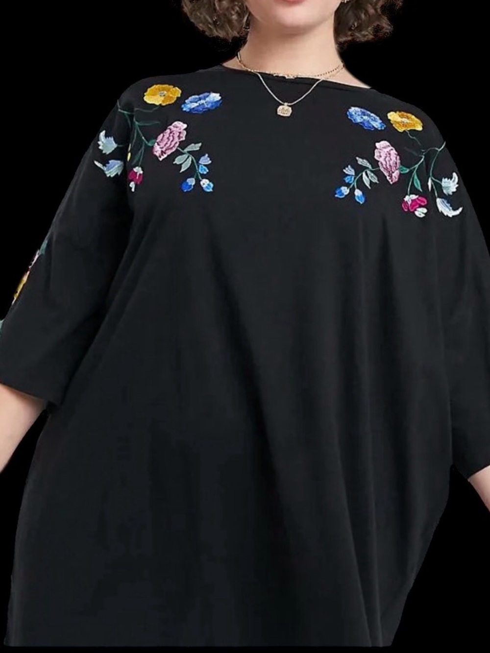 ASOS Black Floral Embroidered Tunic Dress